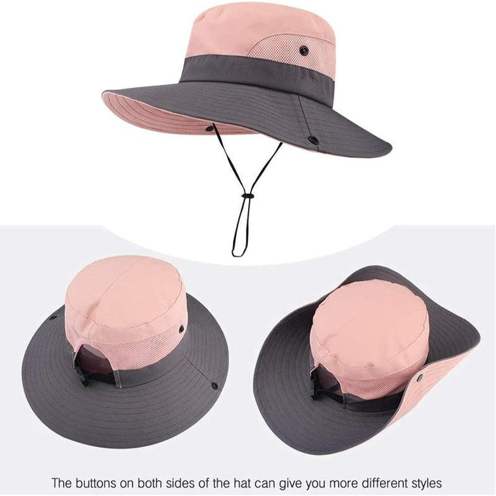 Packable Wide Brim Sun Hat With Adjustable Fit And Ponytail Opening
