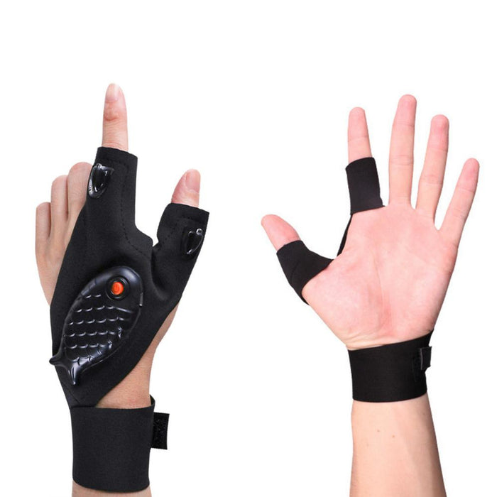 Rechargeable LED Flashlight Half-finger Fishing Gloves
