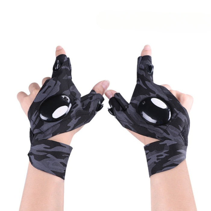 LED Flashlight Waterproof Fingerless Fishing Gloves