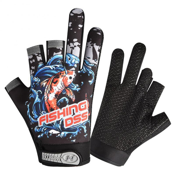 Anti-Slip Breathable Three Cut Finger Fishing Gloves